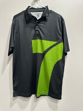 7-Eleven employee Black Polo Shirt with Lime Green Graphic,medium